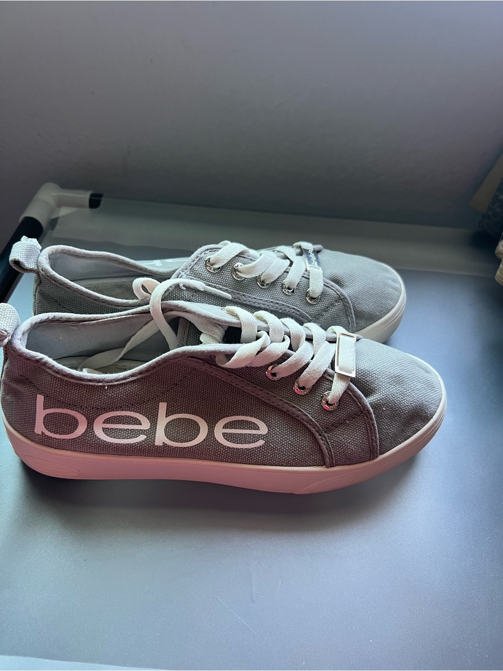 bebe Gray Canvas Low-Top Lace Sneakers